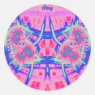 AMY ~ Roze Blauw en Groen HELDER PLEZIER! ~ Ronde Sticker