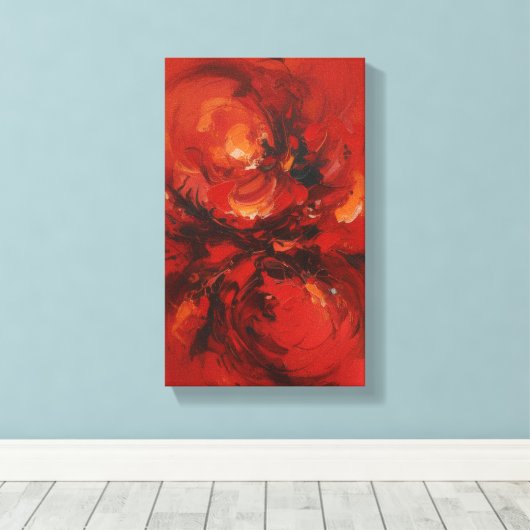 An abstract masterpiece,"Red Swirls" Canvas Afdruk (Insitu (Houten vloer))