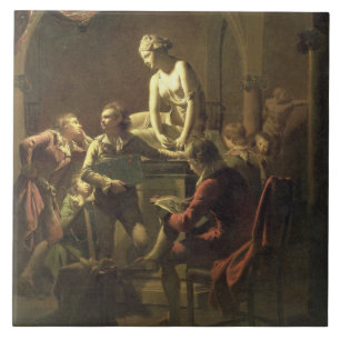 An Academy by Lamplight, c.1768-69 (olie op canvas Tegeltje