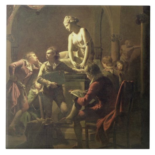 An Academy by Lamplight, c.1768-69 (olie op canvas Tegeltje (Voorkant)