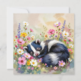 An Adorable Skunk Napping in Flowers