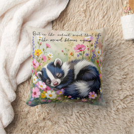 An Adorable Skunk Napping in Flowers and Quote Kussen
