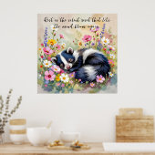 An Adorable Skunk Napping in Flowers and Quote Poster (Keuken)