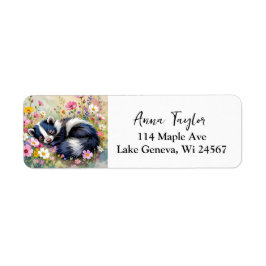 An Adorable Skunk Napping in Flowers   Etiket