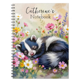 An Adorable Skunk Napping in Flowers Personalized Notitieboek