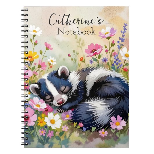 An Adorable Skunk Napping in Flowers Personalized Notitieboek (Voorkant)