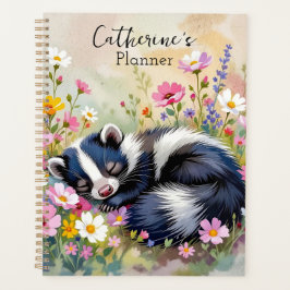 An Adorable Skunk Napping in Flowers Personalized Planner