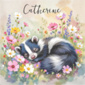 An Adorable Skunk Napping in Flowers Personalized Sticker (Voorkant)
