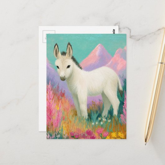 An Adorable White Donkey Briefkaart (Voorkant / Achterkant in situ)