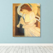 An Angel Playing a Flageolet By Burne Jones Canvas Afdruk (Insitu (Houten vloer))