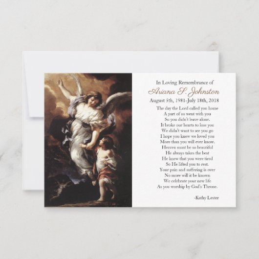 An Angel's redding Gepersonaliseerd Sympathie Pray Kaart (Voorkant)