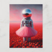 An astronaut in a tutu disco ball head poppies briefkaart (Voorkant)