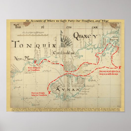 An Authentic 1690 Pirate Map (with embellishments) Poster (Voorkant)