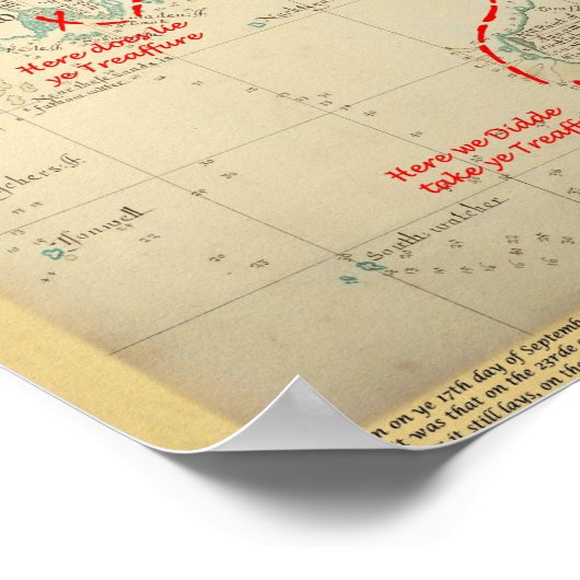 An Authentic 1690 Pirate Map (with embellishments) Poster (Hoek)