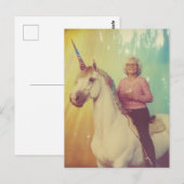 An elderly woman riding her unicorn briefkaart (Voorkant / Achterkant)