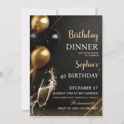 An elegant black birthday invitation kaart (Voorkant)