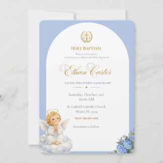 An Elegant Blue & Gold Baptism invitation Kaart