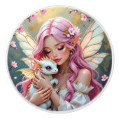 An Elegant Fairy and her Baby Dragon   Keramische Knop (Voorkant)