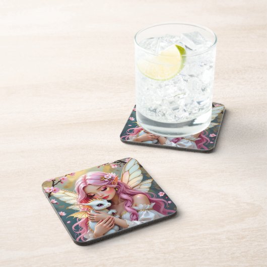 An Elegant Fairy and her Baby Dragon Personalized Bier Onderzetter (Rechterzijde)