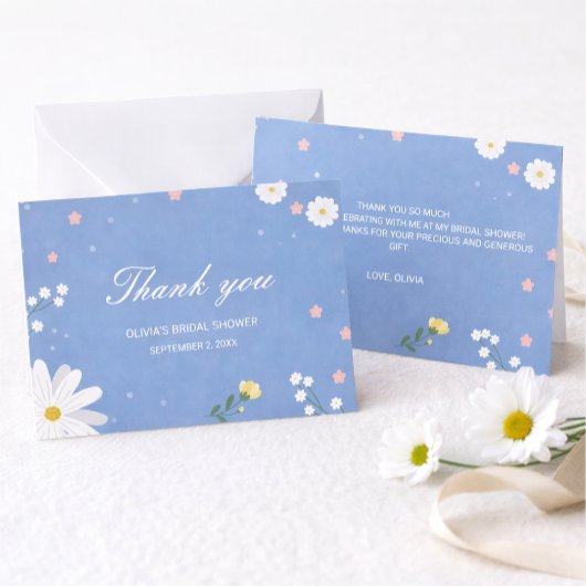 An elegant wedding in light blue with wildflowers. notitiekaartje