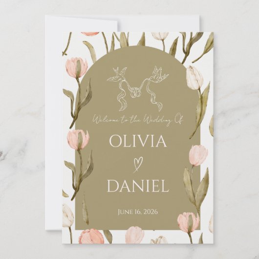 An elegant wedding invitation in olive green    (Voorkant)