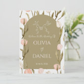An elegant wedding invitation in olive green    (Staand voorkant)