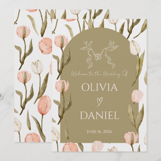 An elegant wedding invitation in olive green    (Voorkant / Achterkant)