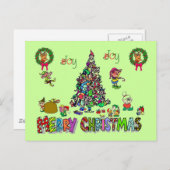 an elves christmas post card feestdagenkaart (Voorkant / Achterkant)