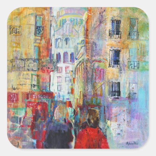 An Evening Walk to Sacre Coeur Vierkante Sticker (Voorkant)