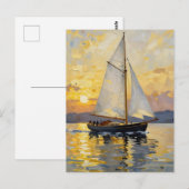 An Impasto Illustration of a Sailboat at Sunset Briefkaart (Voorkant / Achterkant)