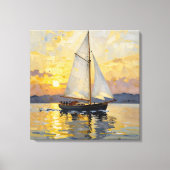 An Impasto Illustration of a Sailboat at Sunset Canvas Afdruk (Voorkant)