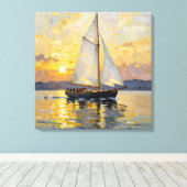 An Impasto Illustration of a Sailboat at Sunset Canvas Afdruk (Insitu (Houten vloer))
