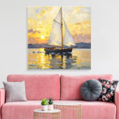 An Impasto Illustration of a Sailboat at Sunset Canvas Afdruk (Insitu (Woonkamer))