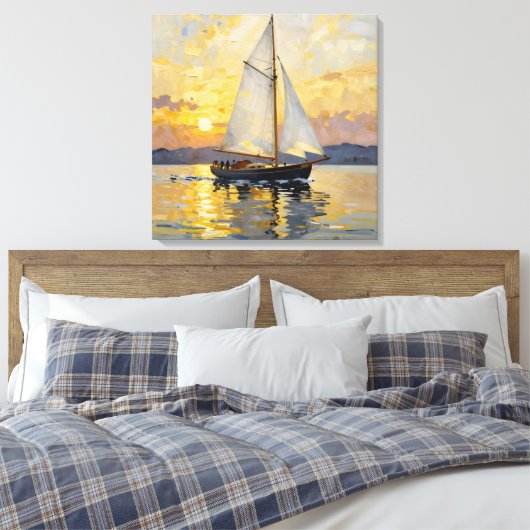 An Impasto Illustration of a Sailboat at Sunset Canvas Afdruk (Insitu (Slaapkamer))