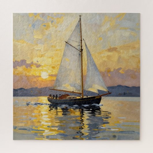 An Impasto Illustration of a Sailboat at Sunset Legpuzzel (Verticaal)