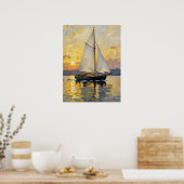 An Impasto Illustration of a Sailboat at Sunset Poster (Keuken)