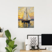 An Impasto Illustration of a Sailboat at Sunset Poster (Thuiskantoor)