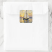An Impasto Illustration of a Sailboat at Sunset Vierkante Sticker (Tas)