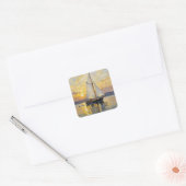 An Impasto Illustration of a Sailboat at Sunset Vierkante Sticker (Envelop)