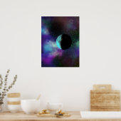 An inhabited moon among purple green stars nebulae poster (Keuken)