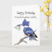 An Kingfisher Personality Birthday Fun Bird Kaart (Gele Bloem)