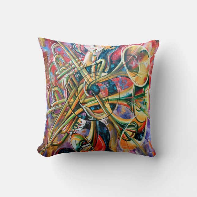 An oil painting on canvas. Music, the girl plays m Kussen (Voorkant)