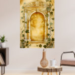 An ornate stone arch in an antique style,  poster<br><div class="desc">An ornate stone arch in an antique style, often used as a wallpaper or graphic texture. This is an artistic representation of Roman villa ruins or floral arches. The design features classical architecture with columns and a sculpted pediment, surrounded by climbing vegetation. The vintage look is accentuated by textures reminiscent...</div>