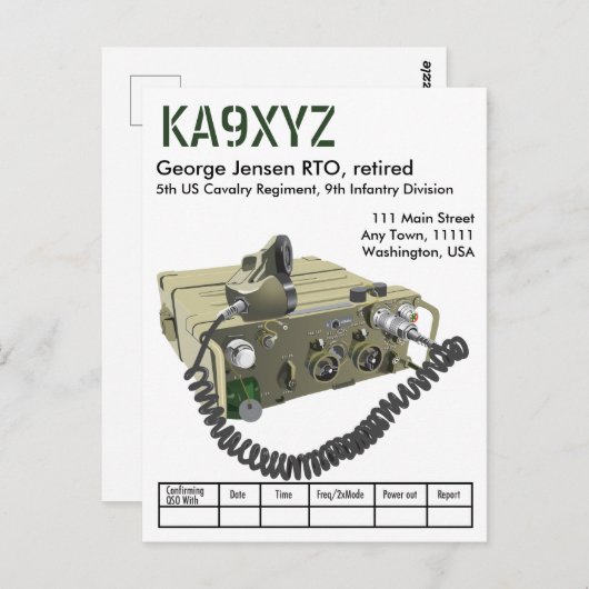 AN/PRC-77 Militaire Draagbare Transceiver QSL Post Briefkaart (Voorkant / Achterkant)