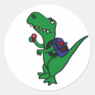 AN- T-rex Dinosaur Terug naar School Cartoon Ronde Sticker