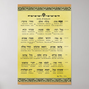 Ana b"Koach ~ Hebreeuws ~ English ~ Transliteratie Poster