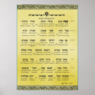 Ana b"Koach ~ Hebreeuws ~ English ~ Transliteratie Poster