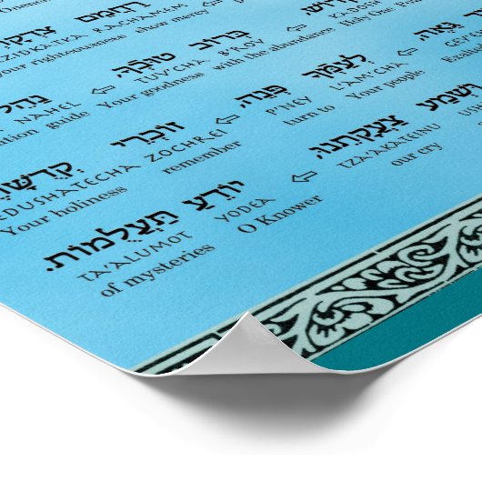 Ana b"Koach ~ Hebreeuws ~ English ~ Transliteratie Poster (Hoek)