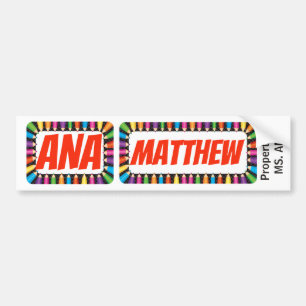 Ana en Matthew Name Tag met gekleurde potloodgrens Bumpersticker