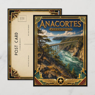 Anacortes Washington Vintage Art Deco Gouden Tijdp Briefkaart